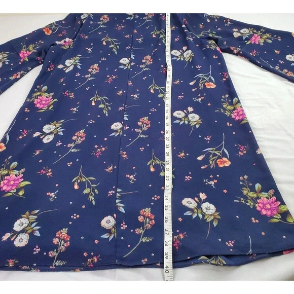 Moa Moa Dress Women Plus 2X Navy Blue Floral Bell Sleeve Lace Trim Lined Boho - Picture 9 of 13